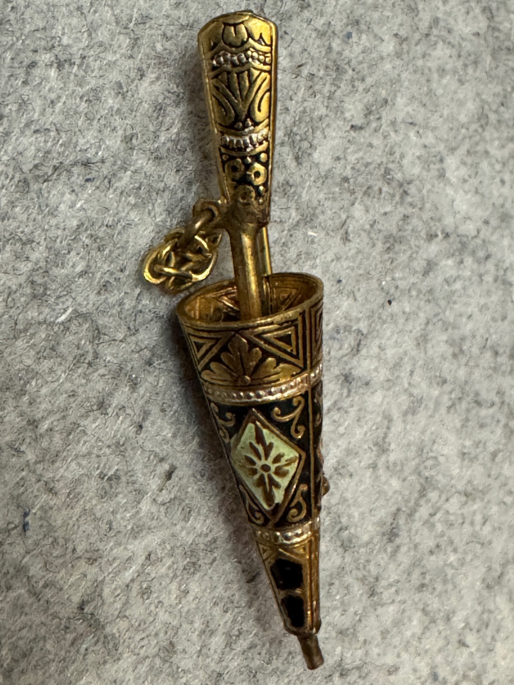 Vintage Toledo Spain Damascene Parasol Umbrella Brooch Gold Tone Pin